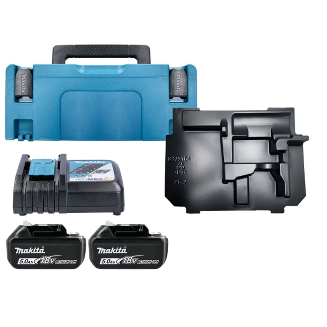 Makita BL1850 18V Li-Ion 5.0Ah Battery Pack (2-Pack) with DC18RC Charger and Storage Case for Convenient Charging and Organization